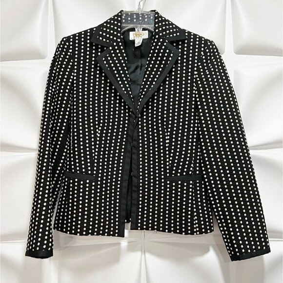 Talbots Sz 2 Black Ivory Textured Polka Dot Jacquard xs Tuxedo Blazer Jacket - Picture 7 of 7